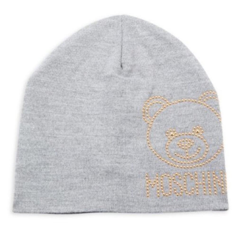 #MOSCHINO Studded Wool Beanie Gray NWT